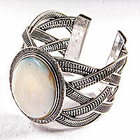 Браслет перламутр широкий скобка метал оправа грецький візерунок дрібний овальна купити біжутерію дешево оптом в інтернеті