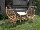 Плетений набір меблів 2 крісла для відпочинку великі та журнальний столик із лози, фото 2