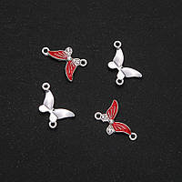 Фурнітура Коннектор Метелик червона емаль 24х12мм фас. 4шт. купити біжутерію дешево оптом в інтернеті