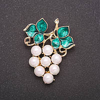 Брошка з перлами "Майорка" "Виноградна гроно" колір металу жовтий 50х40мм купити біжутерію дешево оптом в інтернеті