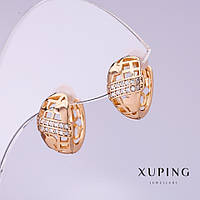 Сережки Xuping з білими стразами d-8мм L-13мм позолота 18к купити біжутерію оптом в інтернеті