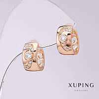 Сережки Xuping з білими стразами d-7мм L-14мм позолота 18к купити біжутерію оптом в інтернеті