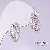 Сережки Xuping з білими стразами d-10мм L-18 мм родій купити біжутерію оптом в інтернеті