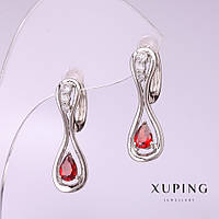 Сережки Xuping з червоним каменем 25х8мм родій купити біжутерію оптом в інтернеті