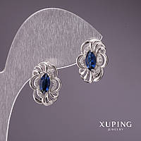 Сережки Xuping з синіми каменями 17х12мм родій купити біжутерію дешево оптом в інтернеті