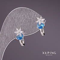 Сережки Xuping з блакитними каменями 17х8мм родій купити біжутерію дешево оптом в інтернеті