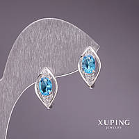 Сережки Xuping з блакитними каменями 9х16мм родій купити біжутерію дешево оптом в інтернеті
