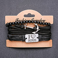 Браслет чоловічий Трійка "I Love Jesus" на затягуванні купити біжутерію дешево оптом в інтернеті