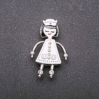 Брошка Медсестра емаль колір білий 42х26мм сріблястий метал купити біжутерію дешево оптом в інтернеті