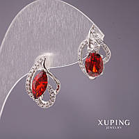 Сережки Xuping асиметрія з каменем колір червоний 18х11мм родій купити біжутерію оптом в інтернеті