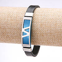 Браслет унісекс Зігзаг еко шкіра сталева планка синя s-12мм L-20см купити біжутерію дешево оптом в інтернеті