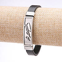 Браслет унісекс Автограф еко шкіра сталева планка s-12мм L-20см купити біжутерію дешево оптом в інтернеті