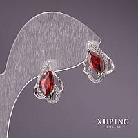 Сережки Xuping з червоними каменями 17х12мм родій купити біжутерію оптом в інтернеті