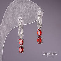 Сережки Xuping з червоними каменями 31х5мм родій купити біжутерію оптом в інтернеті