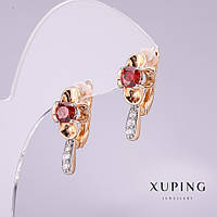 Сережки Xuping з каменем колір червоний 20х10мм позолота 18к купити біжутерію оптом в інтернеті