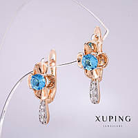 Сережки Xuping з блакитними каменями 20х10мм позолота 18к купити біжутерію дешево оптом в інтернеті
