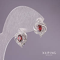 Сережки Xuping з червоними каменями 17х12мм родій купити біжутерію оптом в інтернеті