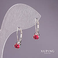 Сережки Xuping з червоними каменями 18х6мм родій купити біжутерію оптом в інтернеті