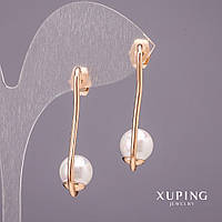 Сережки Xuping з перлами Майорка колір білий 35х9мм родій купити біжутерію дешево оптом в інтернеті