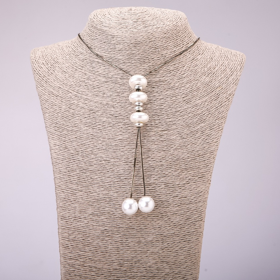 Підвіска-галстук з перлинами на довгому ланцюжку метал "чорне золото" d-16х40мм L-70см купити біжутерію дешево оптом в інтернеті