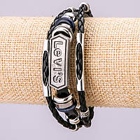 Браслет "Levi`s "L-21см s-15мм еко шкіра чорна купити біжутерію дешево оптом в інтернеті