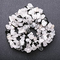 Намистини натуральний камінь Кварц Рутиловий "волосатик", кварц білий, агат чорний на нитці крихта d-5-8мм (+ -) L-85см купити