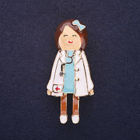 Брошка Лікар емаль колір білий блакитний 49х22мм золотистий метал купити біжутерію дешево оптом в інтернеті