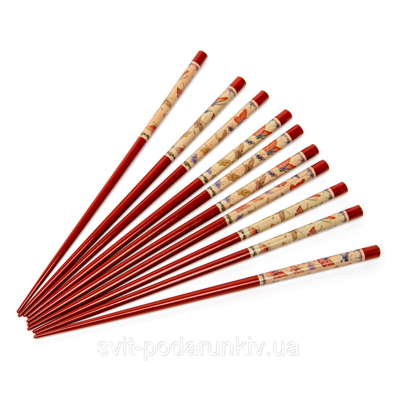 Набір паличок для суші бордових з метеликами на жовтому тлі на 5 пар 12, фото 1