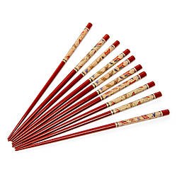 Набір паличок для суші бордових з метеликами на жовтому тлі на 5 пар 12