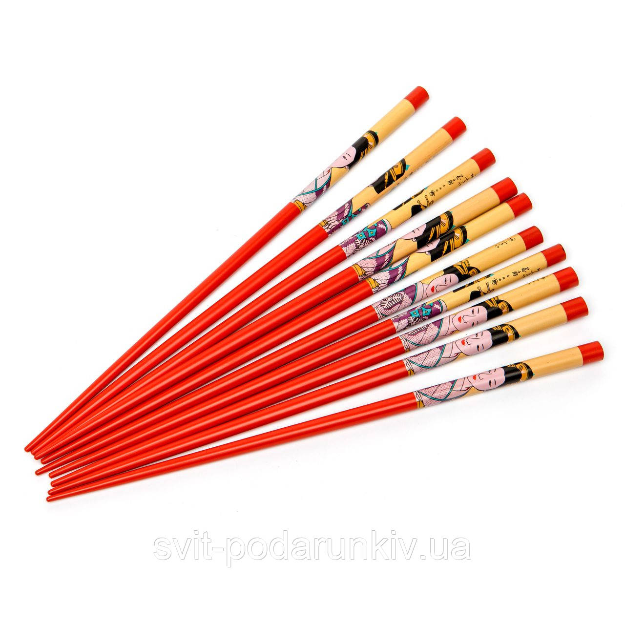Набір паличок для суші червоний із китаянкою на 5 пар 15, фото 1