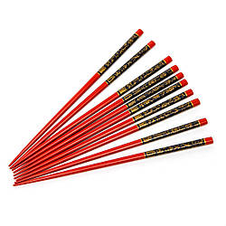 Набір паличок для суші малиновий із золотим розписом на 5 пар 16