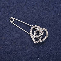 Брошка шпилька Серце LOVE білі стрази 43х18мм сріблястий метал купити біжутерію дешево оптом в інтернеті
