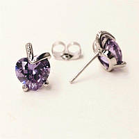 Сережки Xuping пусети кульчики Серце з каменем колір світло бузковий d-11х9мм родій купити біжутерію оптом в інтернеті