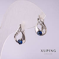 Сережки Xuping з синіми каменями 17х10мм родій купити біжутерію дешево оптом в інтернеті
