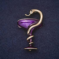 Брошка Змія над чашею 46х26мм емаль колір фіолетовий жовтий метал золотистий купити біжутерію дешево оптом в інтернеті