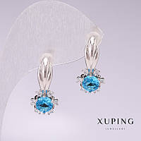 Сережки Xuping родій з блакитними каменями 21х10мм купити біжутерію дешево оптом в інтернеті