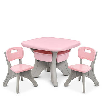 Дитячий пластиковий столик з 2-ма стільцями Bambi NEW TABLE-8 Сіро-рожевий | Дитячий стіл і стілець
