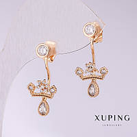 Сережки Xuping Корони з білими стразами 28х12мм позолота купити біжутерію дешево оптом в інтернеті