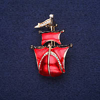Брошка Корабель Алі вітрила емаль колір червоний 30х44мм жовтий метал купити біжутерію дешево оптом в інтернеті