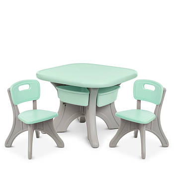 Дитячий пластиковий столик з 2-ма стільцями Bambi NEW TABLE-5 М'ятно-сірий | Дитячий стіл і стілець
