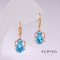 Сережки Xuping Павучки позолота 18к з блакитним камінням та білими стразами 25х10мм купити біжутерію дешево оптом в інтернеті