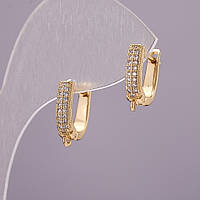 Швензи для сережок зі стразами жовтий метал 15х13х4мм пара купити біжутерію дешево оптом в інтернеті