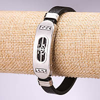 Браслет еко шкіра Якір L-20см s-10мм колір "родій" купити біжутерію дешево оптом в інтернеті