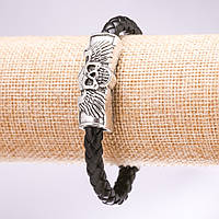 Браслет Череп еко шкіра плетінка чорний L-20см купити біжутерію дешево оптом в інтернеті