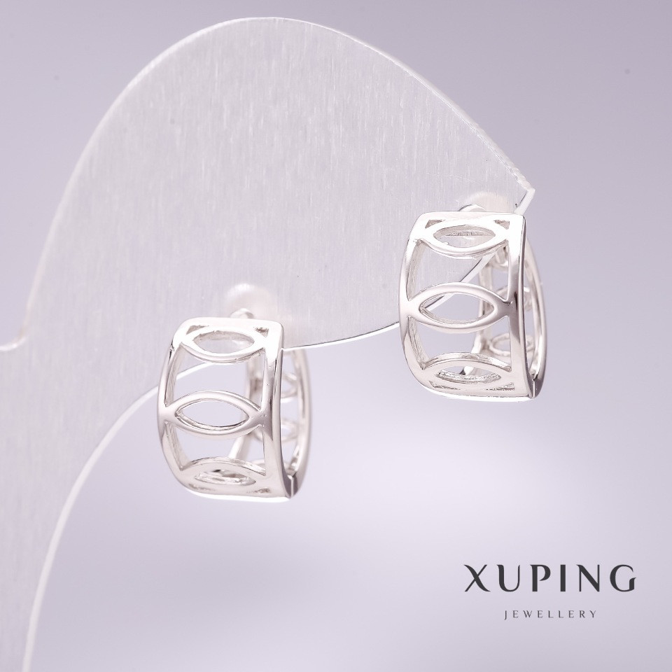 Серьги Xuping 9х13 мм родий купити біжутерію дешево оптом в інтернеті
