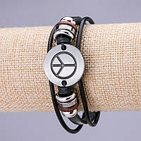 Браслет Світ L-21см s-15мм еко шкіра чорна купити біжутерію дешево оптом в інтернеті