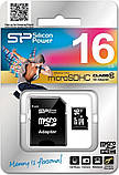 Картка пам'яті MicroSDHC 16 GB Silicon Power class 10 + adapter SD (SP016GBSTH010V10SP), фото 3