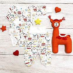 Комплект бавовняний - боді з довгим рукавом і повзунки Машинки Minikin До 62 см