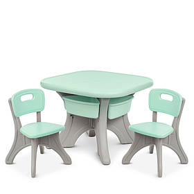 Дитячий пластиковий столик з 2-ма стільцями Bambi NEW TABLE-5 М'ятно-сірий | Дитячий стіл і стілець