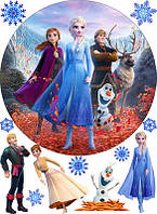 Вафельная картинка Холодное сердце (Frozen) Эльза и Анна, Олаф А4 (vk1069)